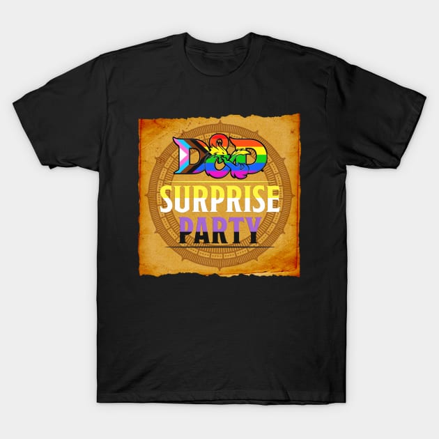 D&D Surprise party Pride - Non-Binary Flag T-Shirt by DraconicVerses